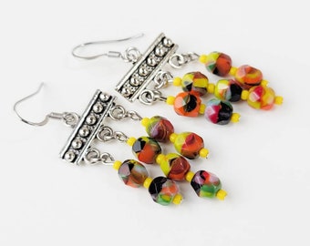 Colorful Dangle Earrings, Boho Chandelier Earrings, Rainbow Chandlier Earrings, Bohemian Dangle Earrings, Fiesta Earrings
