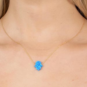 14K Solid Gold Opal Hamsa Hand Necklace Hand of Fatima Minimalist Dainty Lucky Hamsa Necklace Delicate Jewelry Simple Everyday Tiny Real