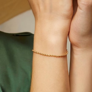 14K Solid Gold Rope Twisted Chain Bracelet Real Gold Wristlet Man Woman Chain Rope Chain Layering Thin Dainty Everyday Stacking Jewelry