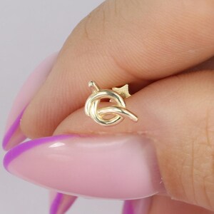 14K Solid Gold Love Knot Flat Back Earrings Helix Jewelry Tragus Earring Studs Cartilage Ear Piercing Lobe Kot Earrings Threadless Tiny