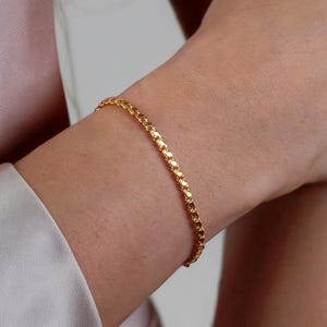 14K Solid Gold Pailletten Spiegel Sparkle Armband Pailletten Kette Kette Armband Armband Layering Real Gold Gold Pailletten Armband Spiegel einfach Einzigartig