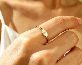 14K Gold Initial Ring Diamond Letter Band Design Jewelry Personalized Silver