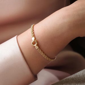 14K Solid Gold Rope Braid Twist Chain Bracelet Thin Real Gold Twisted Man Woman Wristlet Chain Layering Unisex Delicate Everyday Tiny