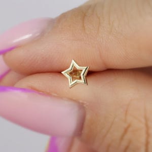 14K Solid Gold Hollow Star Flat Back Earrings Tragus Helix Lobe Celestial Earring Cartilage Earring Studs Lobe Piercing Threadless Tiny Real