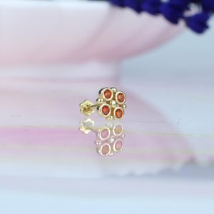 14K Solid Gold Four Oranges Flatback Ear Piercing Stud Earring Helix Stud Tragus Piercing Tiny Screw Flat Back Earring