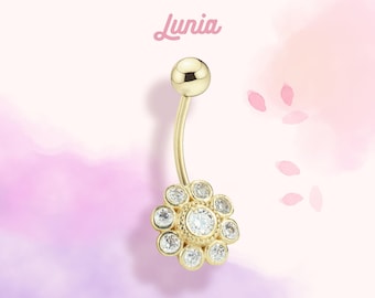 14K massief gouden CZ madeliefje navelpiercing body button navelpiercing sierlijke navel alledaagse clicker eenvoudige echt gouden barbell sieraden piercing ring