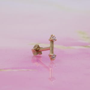 14K Solid Gold Double Arrow Flat Back Earring | Real Gold Dual Arrow Conch Earring, Helix Tragus Piercing, Cartilage, Ear Piercing, Studs
