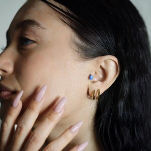 14K Solid Gold Dark Blue Drop CZ Flat Back Earrings Cartilage Threadless Earring Studs Geometric Piercing Tragus Lobe Helix Tiny Jewelry