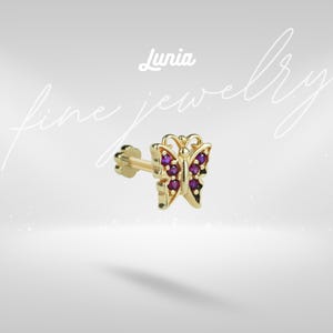 14K massivt guld CZ fjärilsörhänge i äkta guld Flutterfly Conch-örhänge Helix Tragus Piercing Brosköronpiercingstift