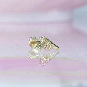 14K Solid Gold Gun Flat Back Earring | Real Gold Pistol Conch Earring, Helix & Tragus Piercing, Cartilage, Ear Piercing, Flat Back Studs