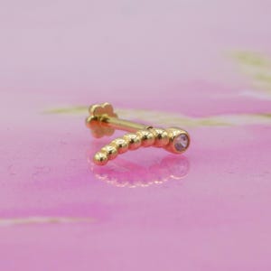 14K Solid Gold Worm CZ Flat Back Earrings Cartilage Animal Earrings Helix Ear Piercing Tragus Tiny Lobe Earring Studs Threadless Jewelry