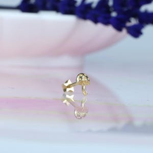 14K Solid Gold Mushroom Flat Back Earring | Real Gold Fungus Conch Earring, Helix Tragus Piercing, Cartilage, Ear Piercing, Flat Back Studs