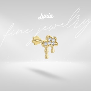 14K Solid Gold Dripping Cloud CZ Flat Back Earrings Ear Piercing Drop Earring Earring Studs Tragus Helix Rain Piercing 18 Gauge Simple Real