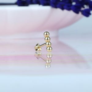 14K Solid Gold Bead Linear Flatback Ear Piercing Stud Earring Helix Stud Tragus Piercing Tiny Screw Flat Back Earring