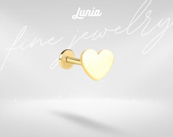 14K Solid Gold Heart Love Flatback Ear Piercing Tragus Helix Lobe Earring Studs Love Valentine Everyday Tiny Jewelry Minimalist Real