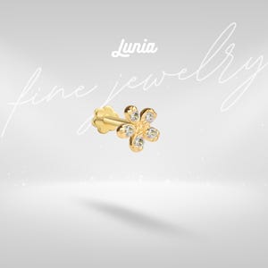 14K Solid Gold Daisy Flatback Ear Piercing with CZ Stone Earring Studs Flower Helix Tragus Cartilage Lobe Jewelry Tiny Minimalist Real