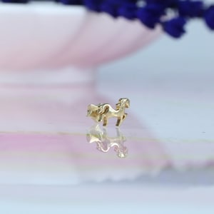 14K Solid Gold Carousel Horse Flat Back Earring | Real Gold Galloping Conch Earring, Helix Tragus Piercing, Cartilage, Ear Piercing, Studs