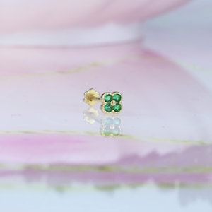 14K Solid Gold Green Four CZ Stone Flatback Ear Piercing Stud Earring  Helix Stud Tragus Piercing Tiny Screw Flat Back Earring
