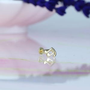 14K Solid Gold Music Note Flat Back Earring | Real Gold Harmony Conch Earring, Helix & Tragus Piercing, Cartilage, Ear Piercing, Studs