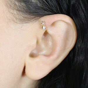 14K Solid Gold Feline CZ Flat Back Earrings Cartilage Kitty Earrings Threadless Simple Lobe Cat Piercing Tragus Helix Jewelry Studs Everyday