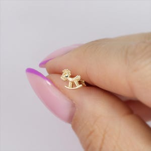 14K Solid Gold Rocker Horse Flat Back Earrings Tragus Cartilage Ear Piercing Toy Earrings Earring Studs Helix Lobe Threadless Tiny Everyday