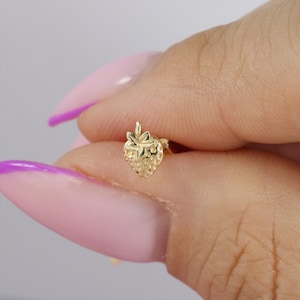 14K Solid Gold Erdbeere Flat Back Ohrringe Tragus Ohr Piercing Obst Piercing Lobe Berry Ohrringe Ohrring Bolzen 18 Gauge Minimalist Real