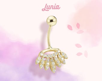 14K massief gouden CZ zeven bladeren navelpiercing lichaam knop sierlijke navel minimalistische schroefdraad echt goud alledaagse sieraden piercing barbell ring