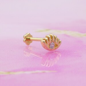 14K Solid Gold Eye Flat Back Earring | Real Gold Evil eye Conch Earring, Helix & Tragus Piercing, Cartilage, Ear Piercing, Flat Back Studs