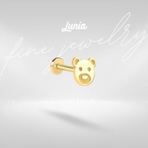 14K Solid Gold Teddy Bear Flatback Ear Piercing Tragus Helix Cartilage Lobe Earring Studs Everyday Minimalist 18 Gauge Tiny Jewelry