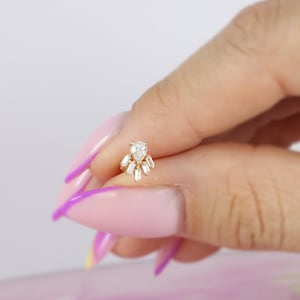 14K Solid Gold Sunbeam CZ Flat Back Earrings Ear Piercing Helix Tragus Cartilage Geometric Piercing Earring Studs Flower Piercing Jewelry