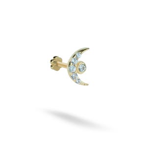 14K Solid Gold Moon Flat Back Earring | Real Gold Crescent Conch Earring, Helix & Tragus Piercing, Cartilage, Ear Piercing, Flat Back Studs