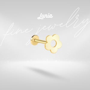 14K Solid Gold Flower Flat Back Earrings Cartilage Blossom Helix Earring Studs Lobe Tragus Daisy Floret Ear Piercing Jewelry Threadless Real