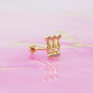 14K Solid Gold crown Flat Back Earring | Real Gold Tiara Conch Earring, Helix & Tragus Piercing, Cartilage, Ear Piercing, Flat Back Studs
