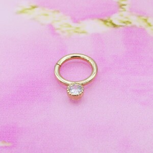 14K Solid Gold CZ Single Stone Hoop Earring | Solitaire ear piercing, septum jewelry, cartilage hoop, rook , septum ring piercing, helix