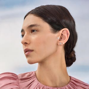 14K massief gouden CZ ster bloem platte achterkant oorbel | Echt gouden stellaire conch-oorbel, helix traguspiercing, kraakbeen, oorpiercing, oorstekers