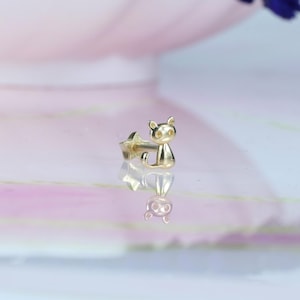 14K Solid Gold Kitty Right Left Ear Piercing Cartilage Daith Helix Internal Flat Back Post Stud Piercing