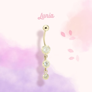 14K Solid Gold CZ Drop Stalactite Belly Button Dainty Navel Body Real Gold Clicker Everyday Simple Threaded Barbell Jewelry Piercing Ring
