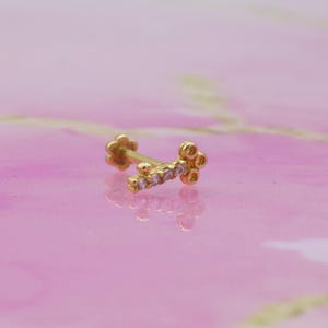 14K Solid Gold CZ Triple Keystone Flat Back Earring | Real Gold Love Key Conch Earring, Helix Tragus Piercing, Cartilage, Ear Piercing,Studs
