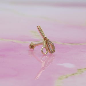 14K Solid Gold Scissors Flatback Ear Piercing Stud Earring Helix Stud Tragus Piercing Tiny Screw Flat Back Earring