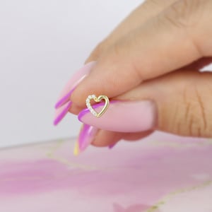 14K Solid Gold Love Glow CZ Flat Back Earrings Cartilage Lobe Love Piercing Tragus Earring Studs Romantic Earring Threadless Everyday Tiny