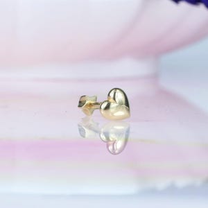 14K Solid Gold Heart Flat Back Earring | Real Gold Love Conch Earring, Helix Tragus Piercing, Cartilage, Ear Piercing, Flat Back Studs