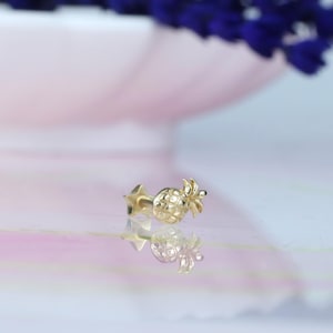 14K Solid Gold Pineapple Flat Back Earring | Real Gold Tropical Fruit Conch Earring, Helix & Tragus Piercing, Cartilage, Ear Piercing, Studs