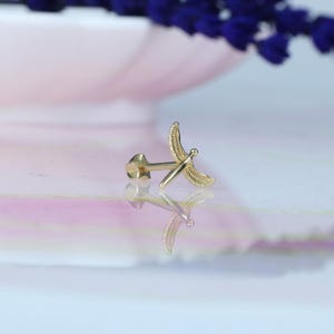 14K Solid Gold Angel Flat Back Earring | Real Gold Seraph Conch Earring, Helix & Tragus Piercing, Cartilage, Ear Piercing, Flat Back Studs