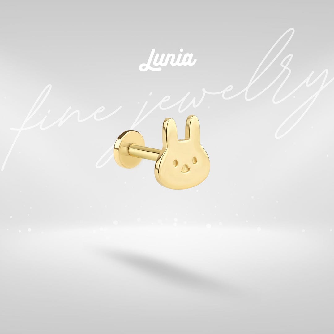 Piercing A Rabbit 14K Gold Rabbit Flatback Ear Piercing Helix Everyday Jewelry Bunny ...