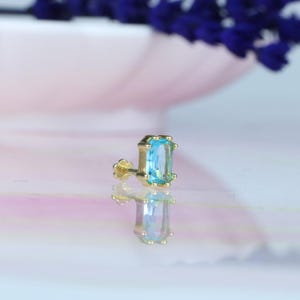 14K Solid Gold Glass Turquoise Flatback Ear Piercing Stud Earring Helix Stud Tragus Piercing Tiny Screw Flat Back Earring