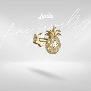 14K Solid Gold Pineapple Flat Back Earring Real Gold Tropical Fruit Conch Earring Helix Tragus Piercing Cartilage Ear Piercing Studs