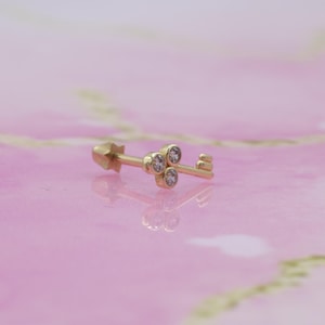 14K Solid Gold Key Flat Back Earring | Real Gold Wrench Conch Earring, Helix & Tragus Piercing, Cartilage, Ear Piercing, Flat Back Studs