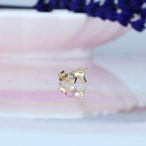 14K Solid Gold CZ Unicorn Flat Back Earring | Real Gold Magic Horse Conch Earring, Helix & Tragus Piercing, Cartilage, Ear Piercing, Studs