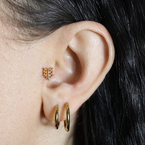 14K Solid Gold Orange Arrow CZ Flat Back Earrings Tragus Earring Studs Helix Jewelry Cartilage Geometric Ear Piercing Tiny 18 Gauge Real