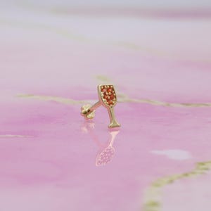 14K Solid Gold Glass Flatback Ear Piercing Stud Earring Helix Stud Tragus Piercing Tiny Screw Flat Back Earring